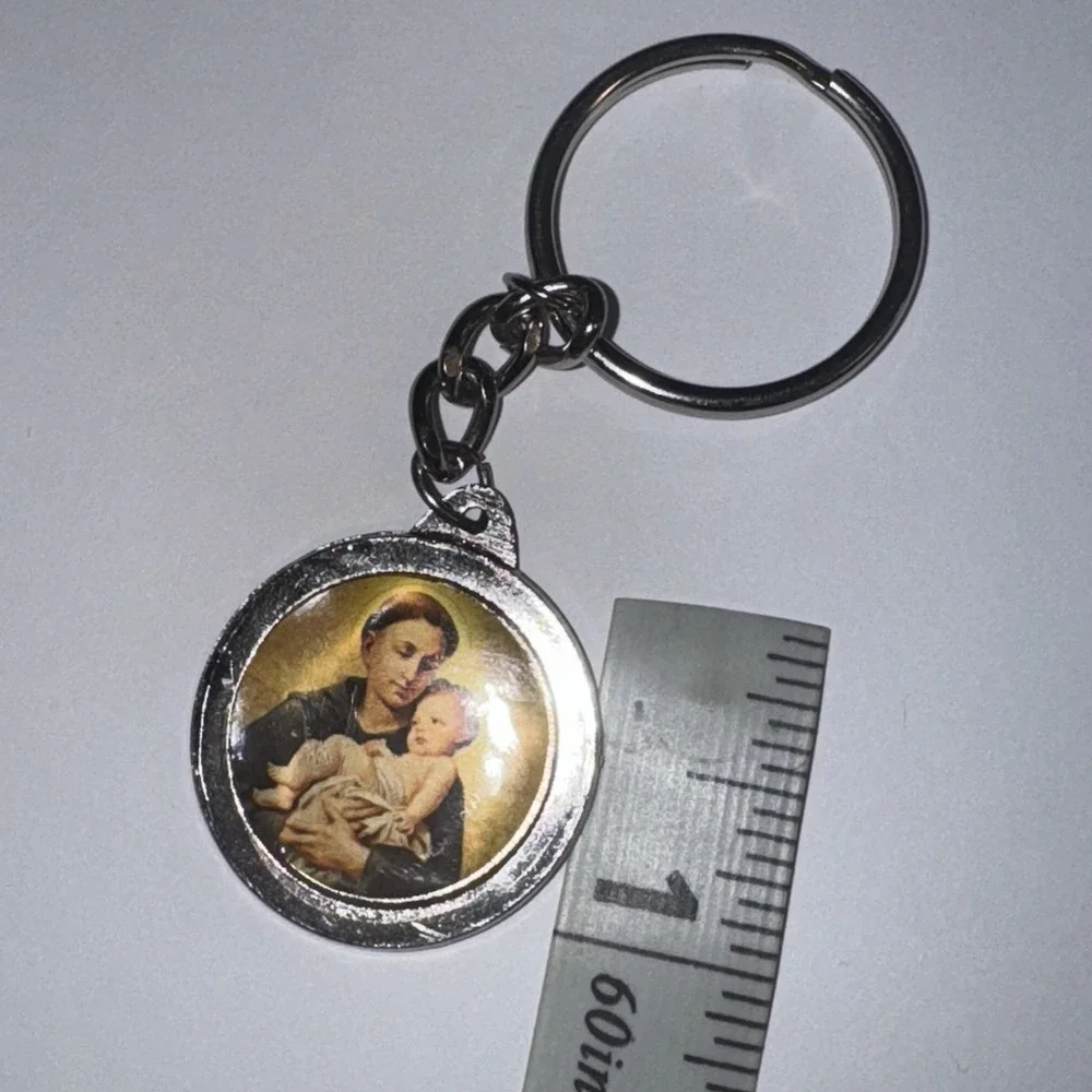 Saint Anthony Blessed Relic Metal Key Chain Ring Patron of Lost Articles